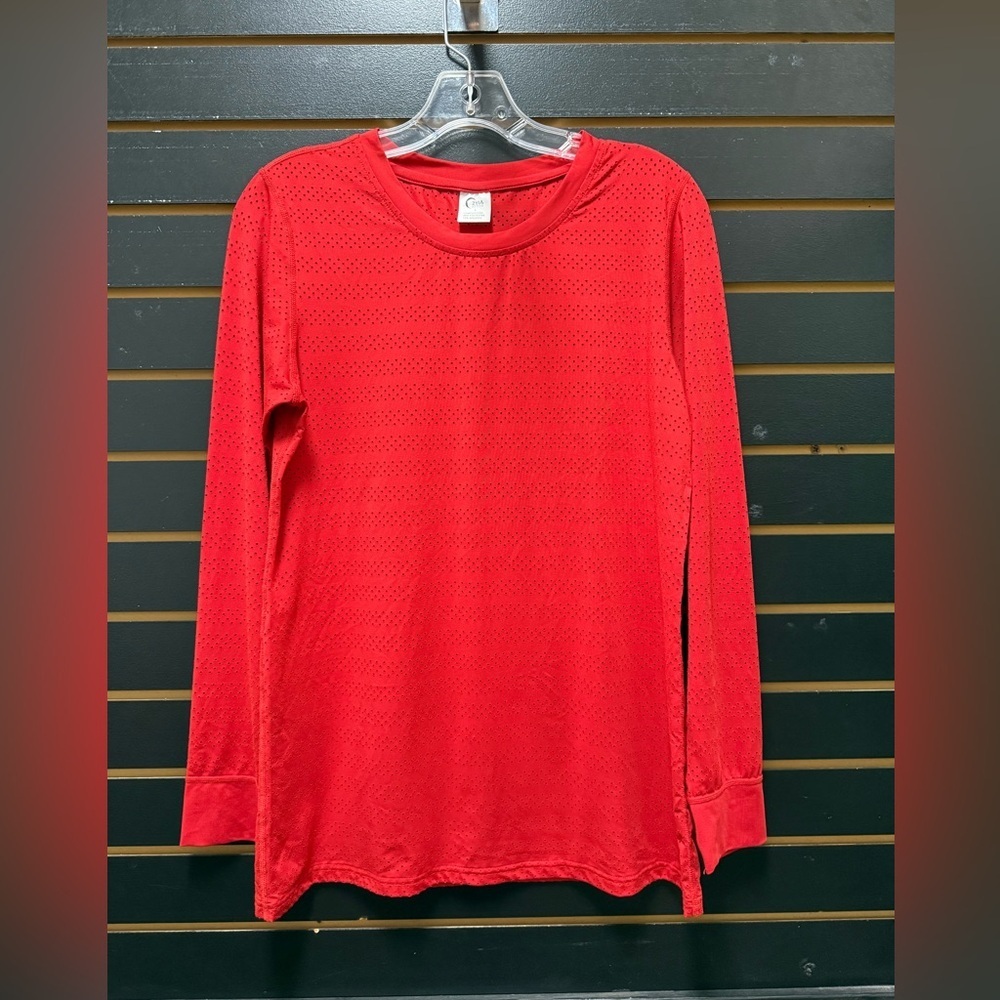 Zyia Active Red Perforated Long Sleeve Athletic Top Size L